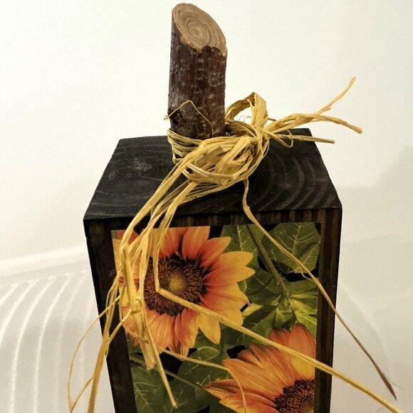 SUNFLOWER PUMPKIN BLOCK SOLID WOOD FALL DÉCOR AUTUMN THANKSGIVING - Picture 8 of 9